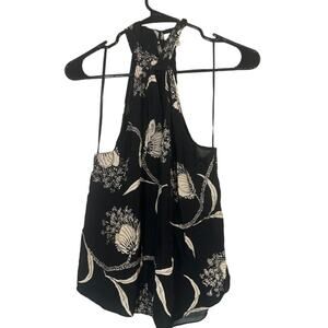 Joie Women’s Black Floral Sleeveless Halter Neck Keyhole Blouse Size Medium